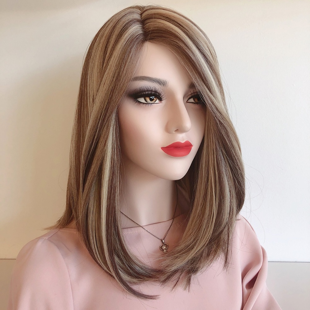 14" Balayage blonde Tricolor Brown Blonde Straight Wig | Audrey